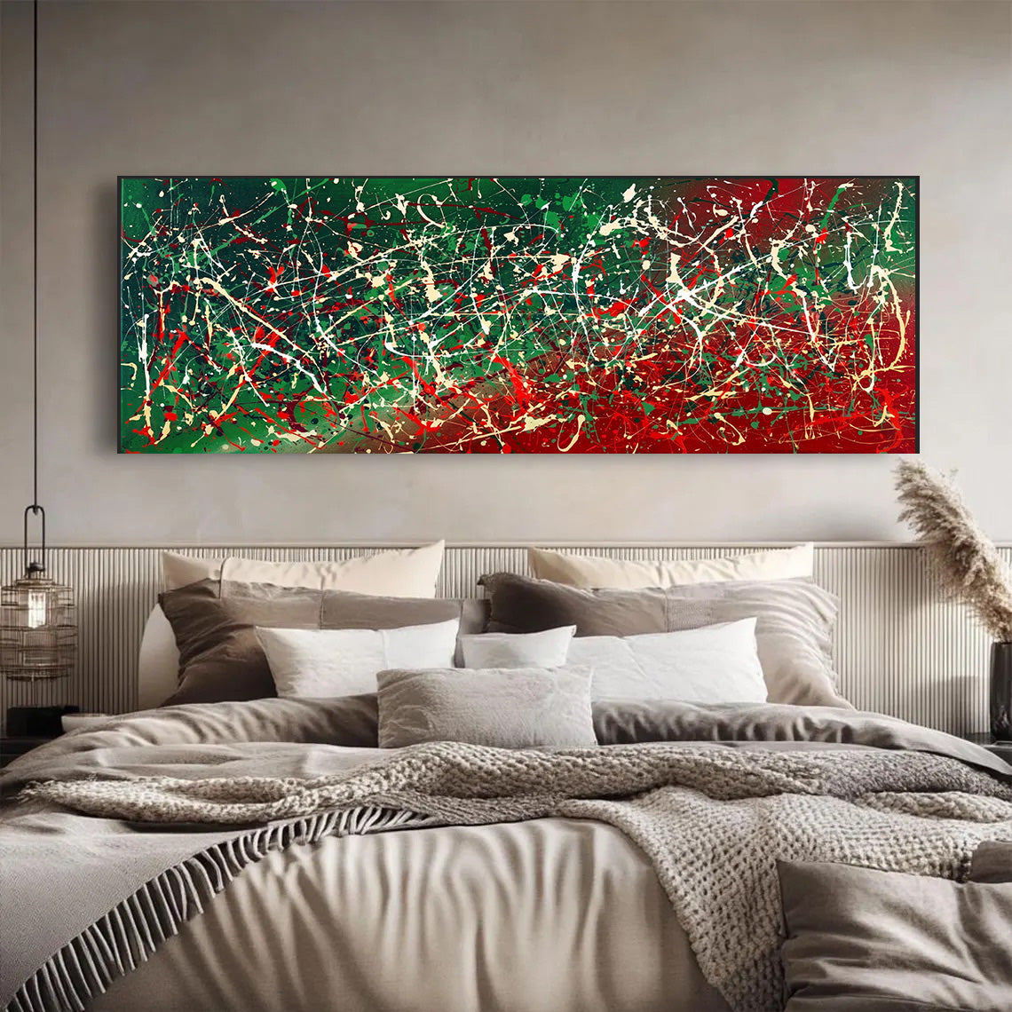 Large Pollock Inspired Italian Flag Wall Art | Hand Painted Abstract Canvas
