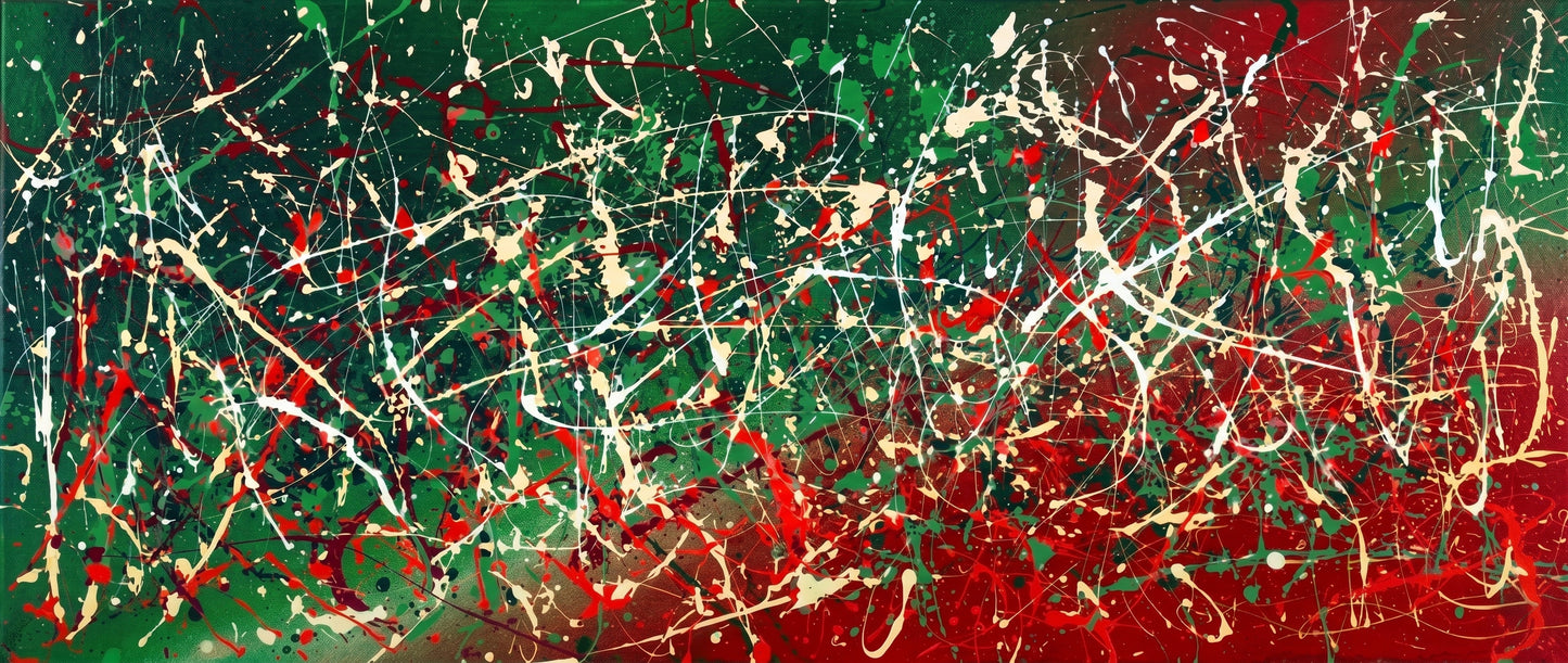 Large Pollock Inspired Italian Flag Wall Art | Hand Painted Abstract Canvas