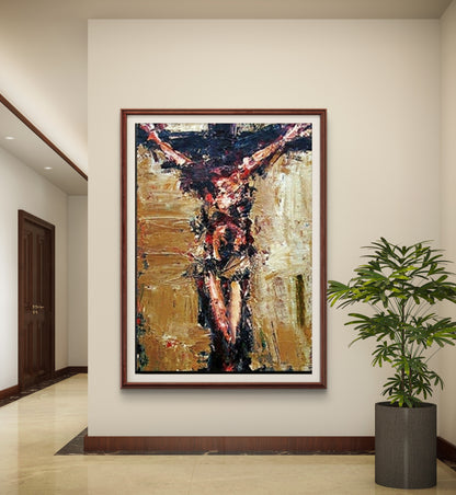 Jesus Crucifixion Painting – Heavy Textured Christian Wall Art