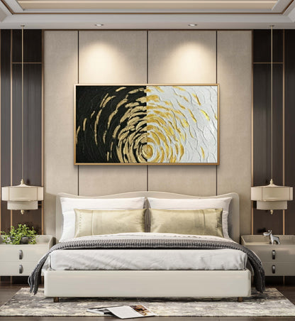 Large 3D Textured Gold Spiral Pattern Geometric Wall Art