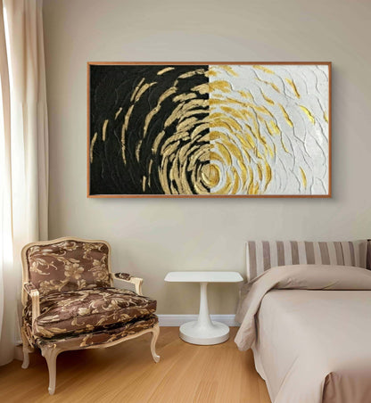Large 3D Textured Gold Spiral Pattern Geometric Wall Art
