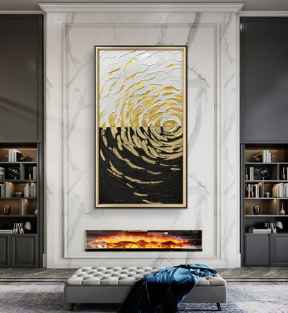 Large 3D Textured Gold Spiral Pattern Geometric Wall Art