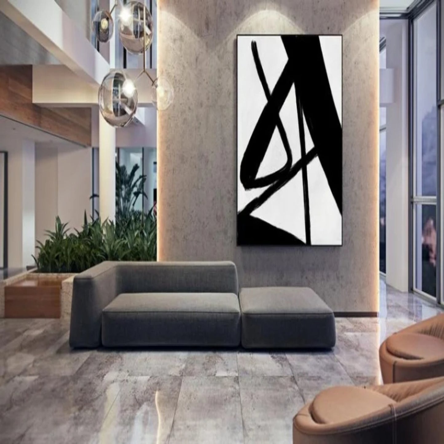 Large Abstract Black and White Office Wall Art