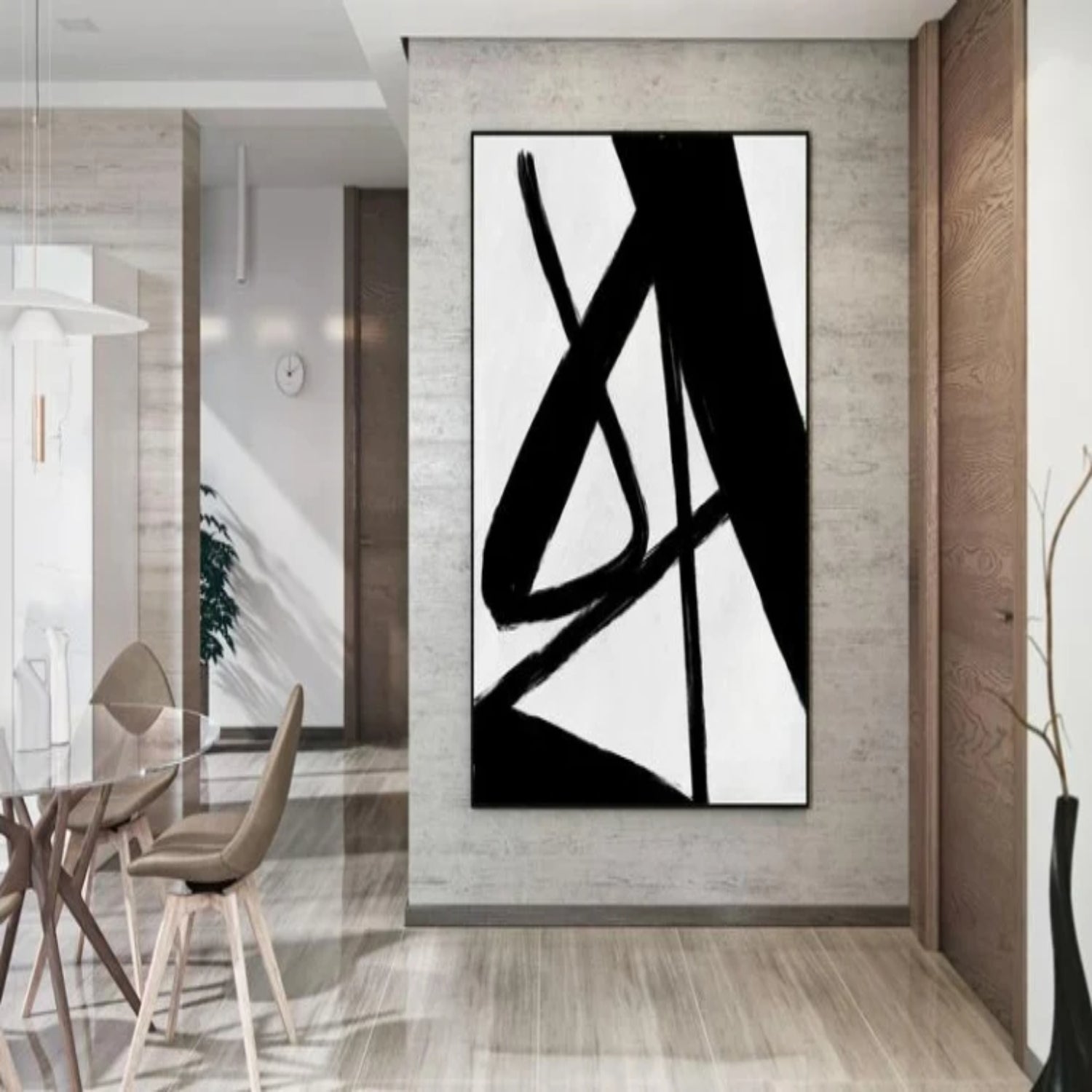 Large Abstract Black and White Office Wall Art