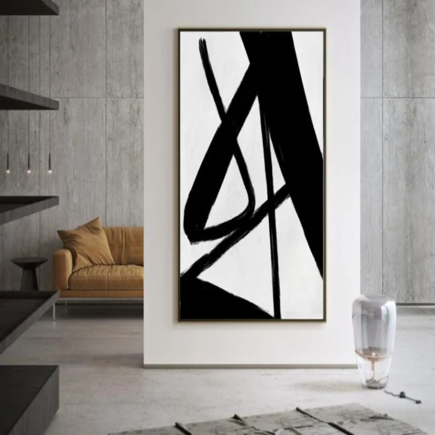 Large Abstract Black and White Office Wall Art