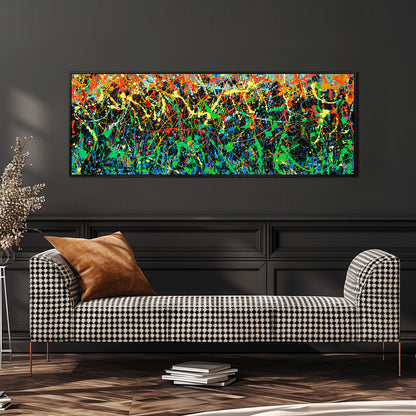 Large Pollock Inspired Colourful Drip Painting | Hand Painted Wall Art