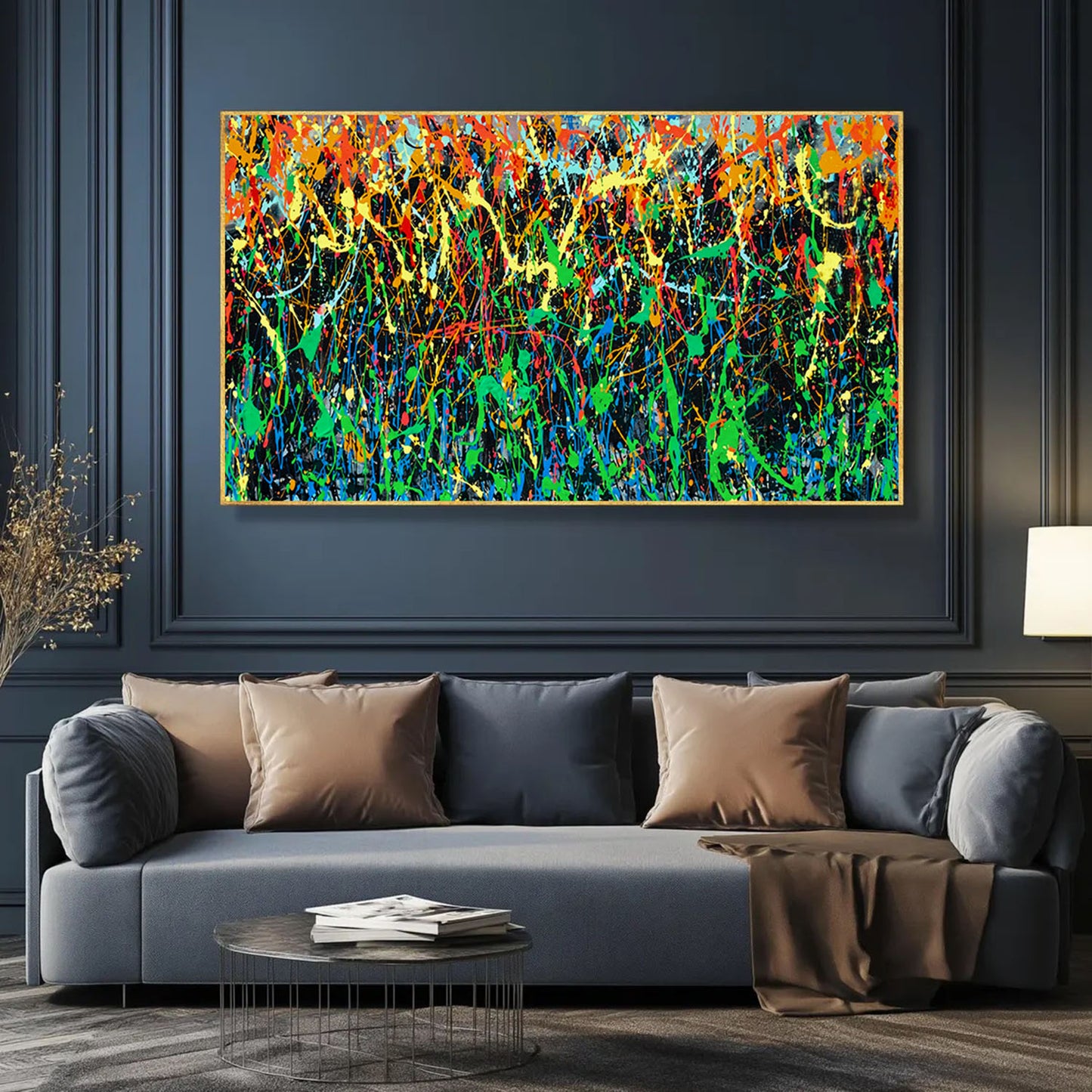 Large Pollock Inspired Colourful Drip Painting | Hand Painted Wall Art