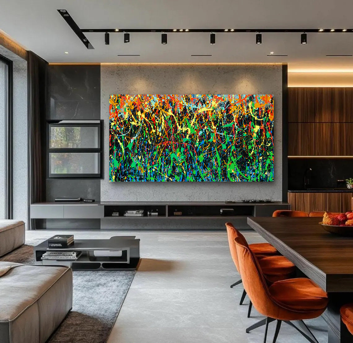 Large Pollock Inspired Colourful Drip Painting | Hand Painted Wall Art