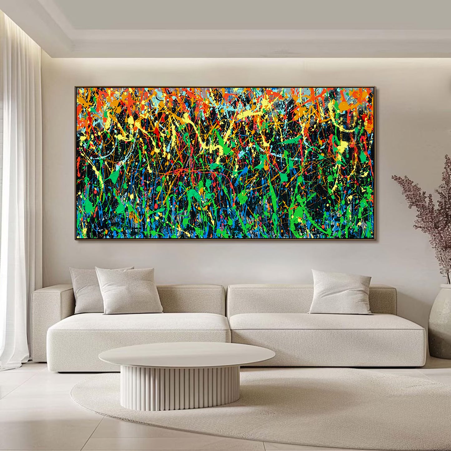 Large Pollock Inspired Colourful Drip Painting | Hand Painted Wall Art
