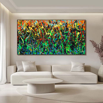 Large Pollock Inspired Colourful Drip Painting | Hand Painted Wall Art