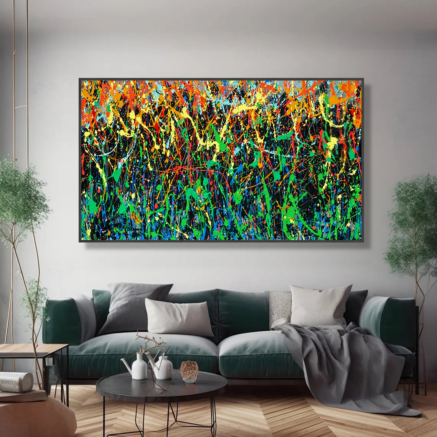 Large Pollock Inspired Colourful Drip Painting | Hand Painted Wall Art
