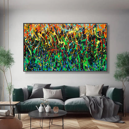 Large Pollock Inspired Colourful Drip Painting | Hand Painted Wall Art