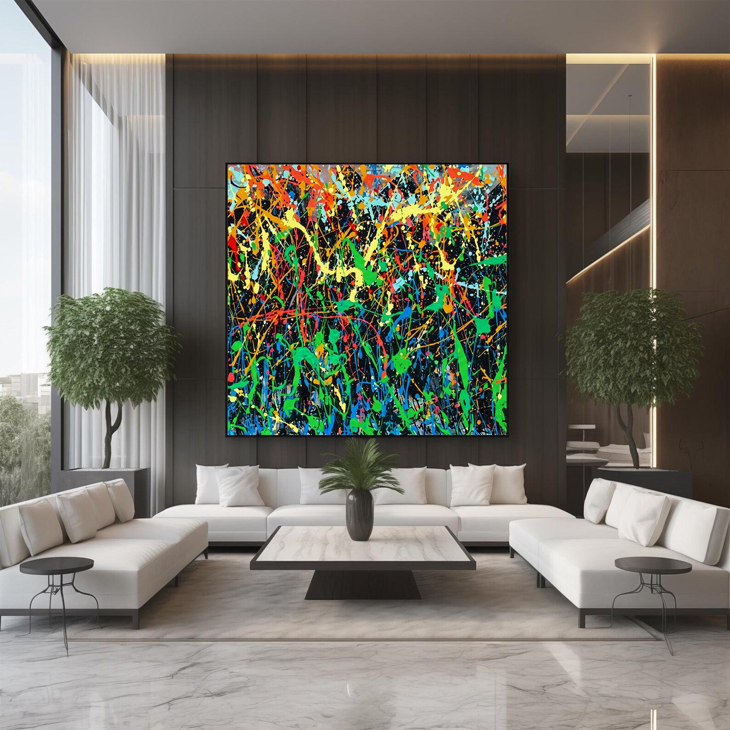 Large Pollock Inspired Colourful Drip Painting | Hand Painted Wall Art