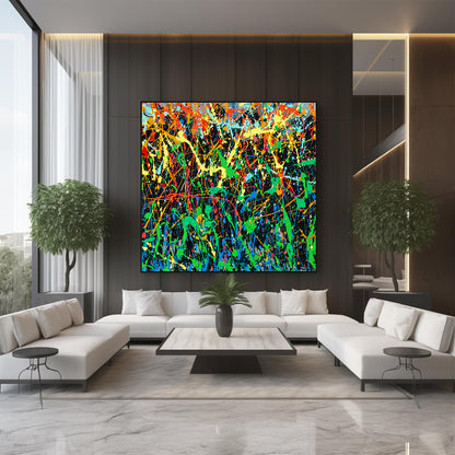 Large Pollock Inspired Colourful Drip Painting | Hand Painted Wall Art