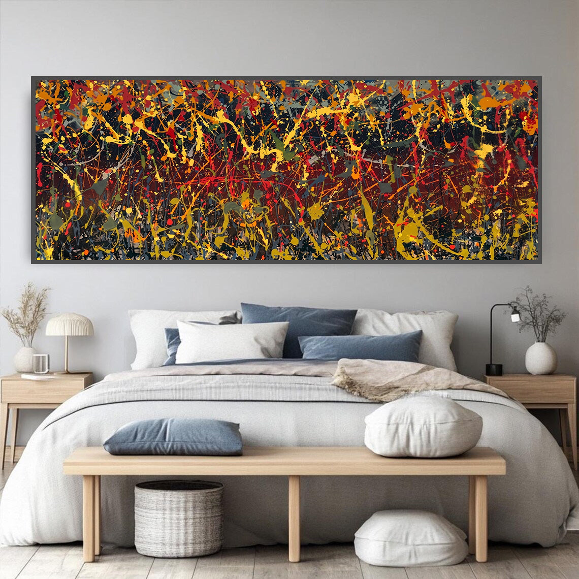 Art mural de style Pollok expressionniste bleu foncé