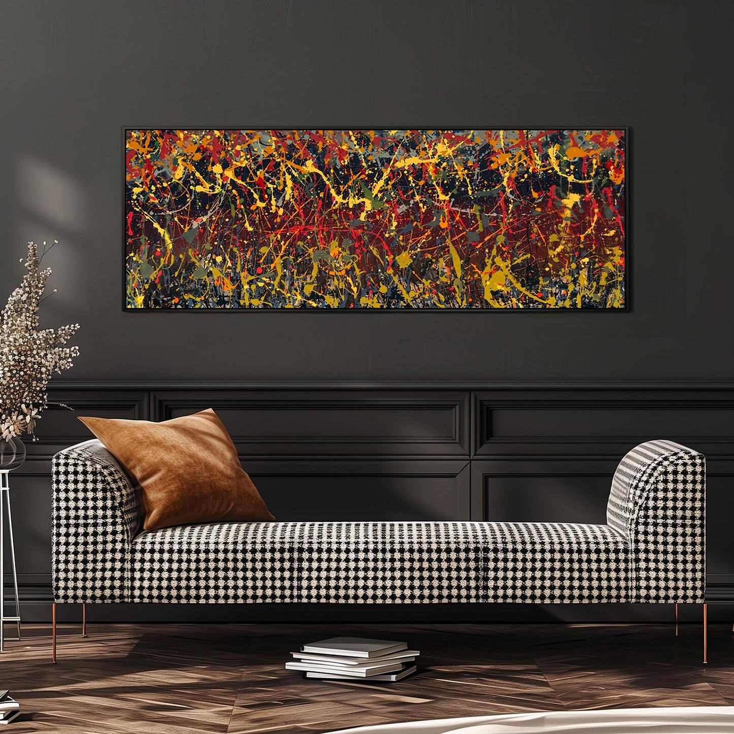 Art mural de style Pollok expressionniste bleu foncé