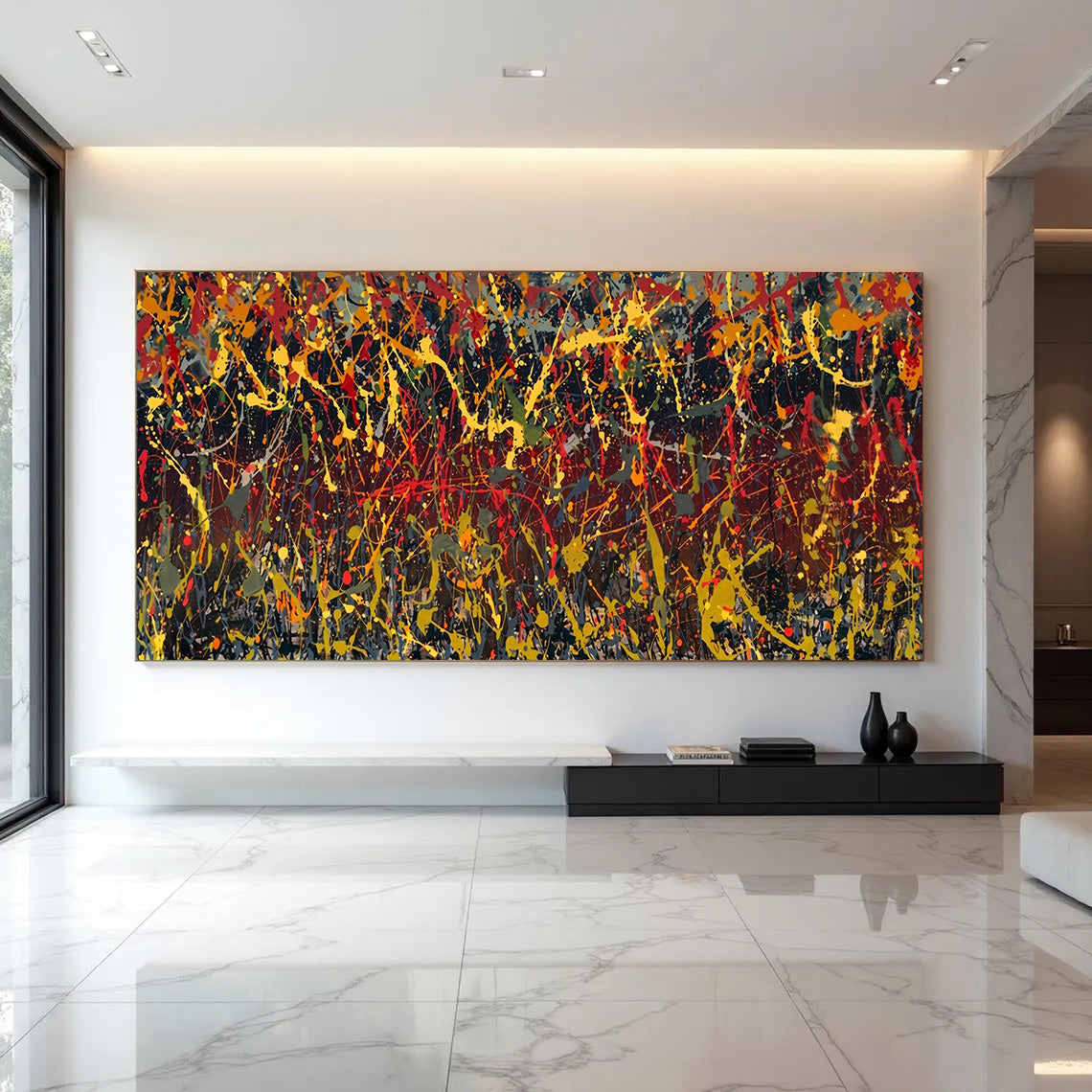 Art mural de style Pollok expressionniste bleu foncé
