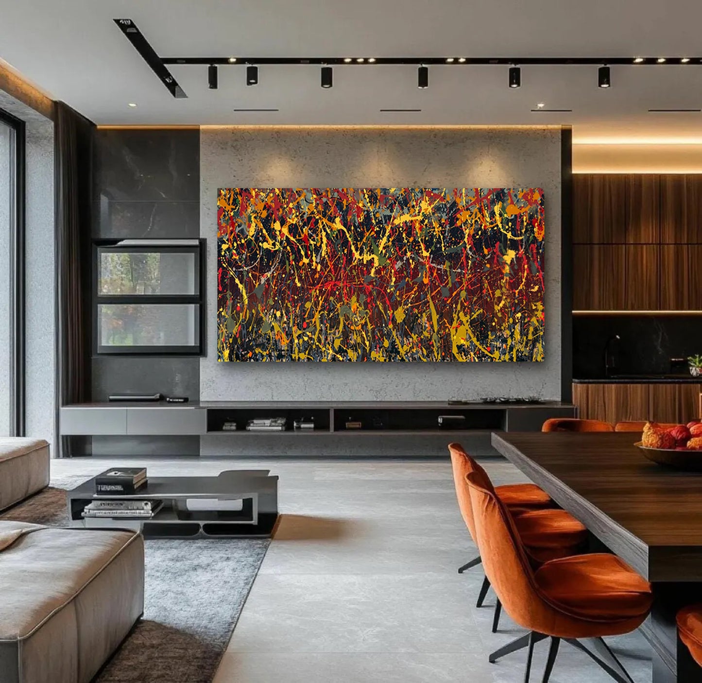 Art mural de style Pollok expressionniste bleu foncé