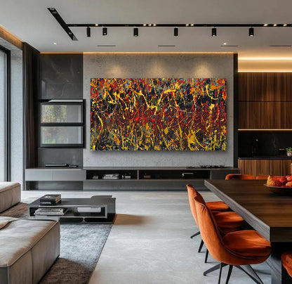 Large Pollock Inspired Abstract Drip Painting | Hand Painted Wall Art