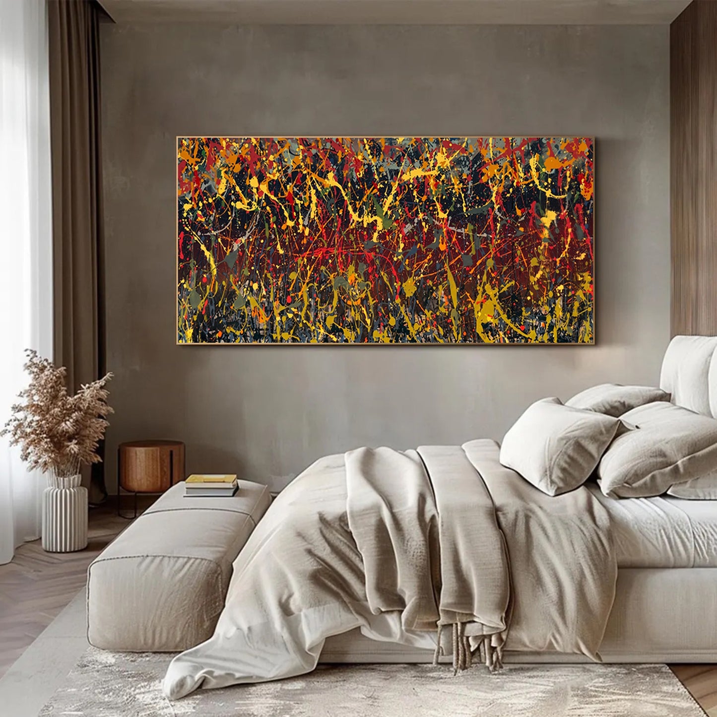 Art mural de style Pollok expressionniste bleu foncé