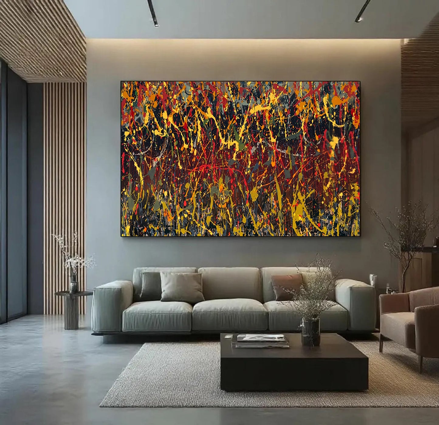 Art mural de style Pollok expressionniste bleu foncé