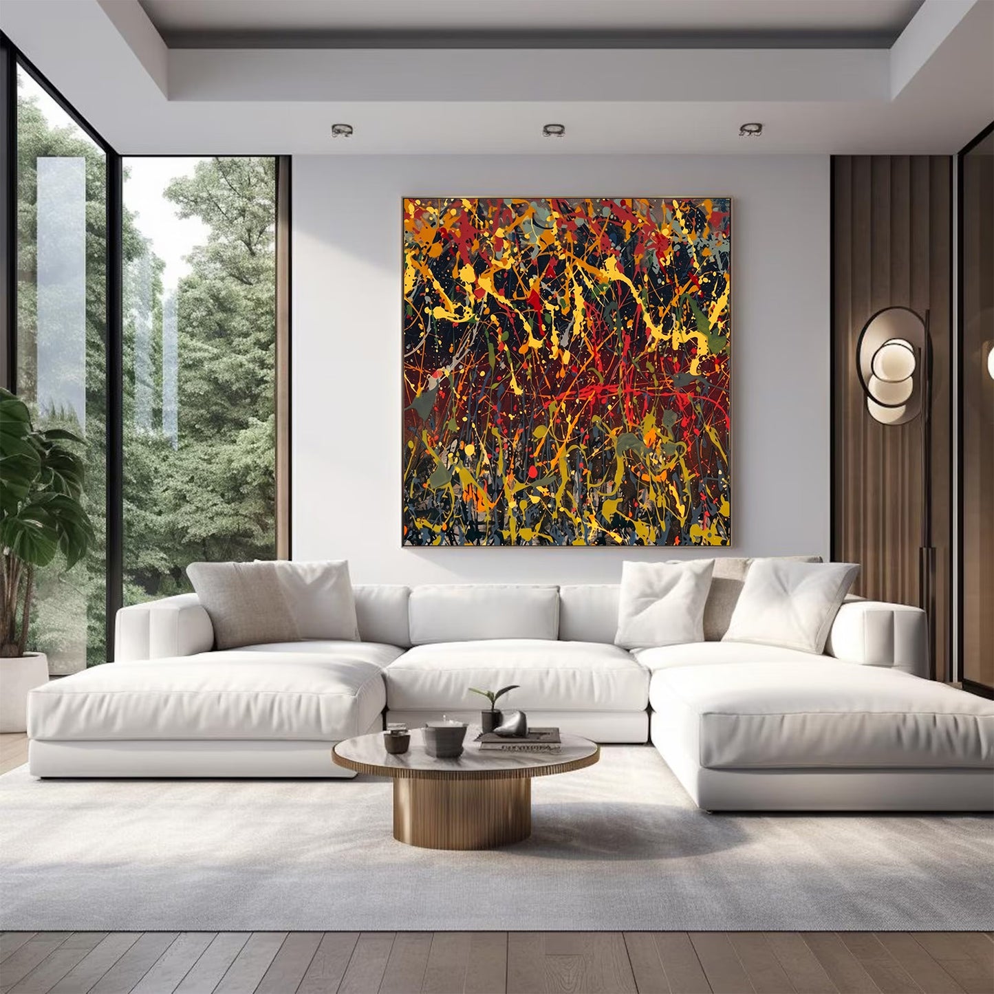 Art mural de style Pollok expressionniste bleu foncé