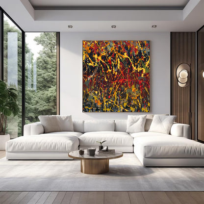 Large Pollock Inspired Abstract Drip Painting | Hand Painted Wall Art