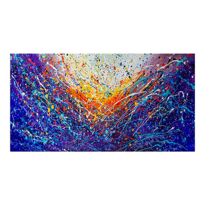 Large Pollock Inspired Blue Purple Abstract Painting | Hand Painted Wall Art