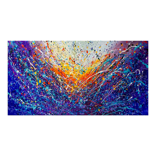 Large Pollock Inspired Blue Purple Abstract Painting | Hand Painted Wall Art