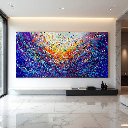 Large Pollock Inspired Blue Purple Abstract Painting | Hand Painted Wall Art