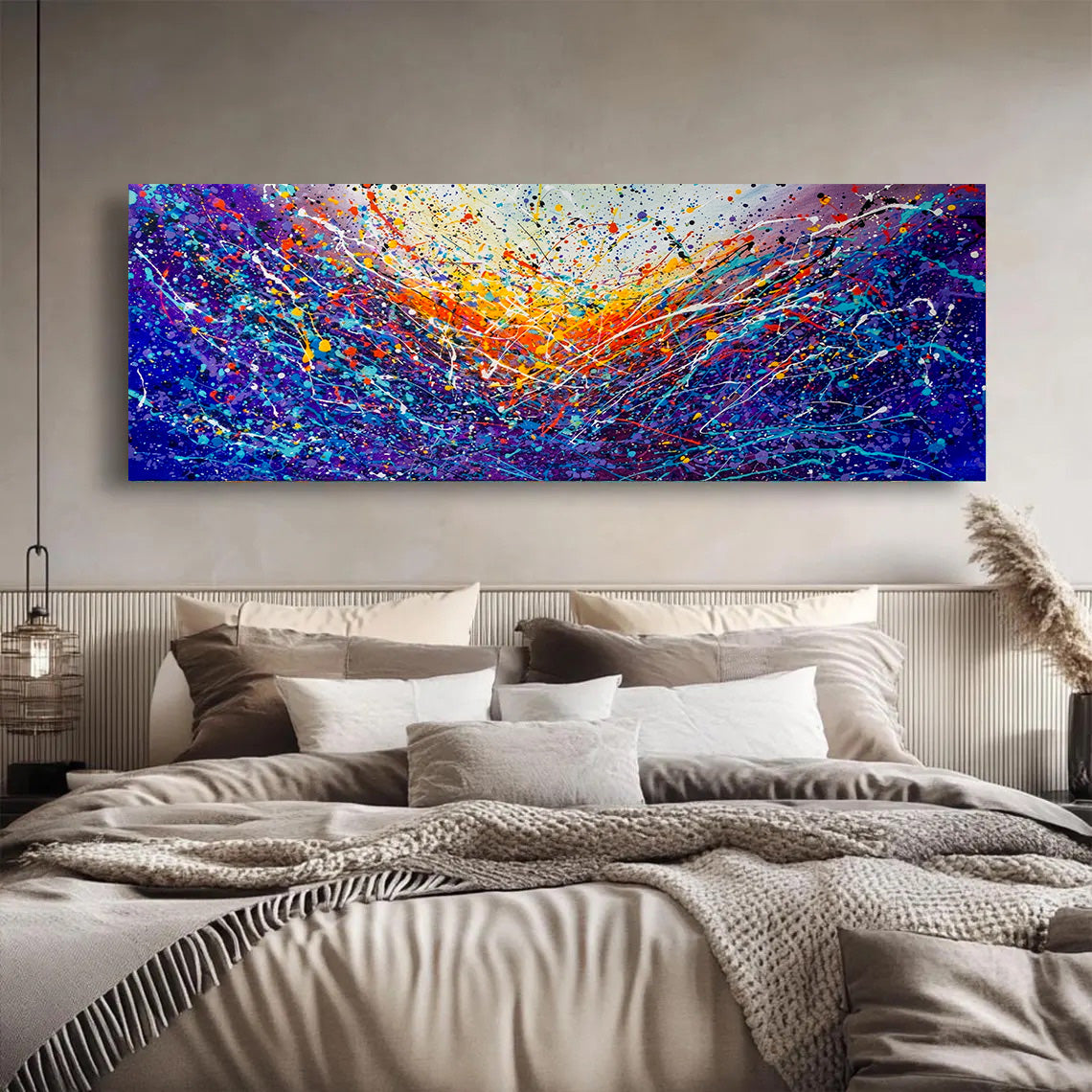 Large Pollock Inspired Blue Purple Abstract Painting | Hand Painted Wall Art