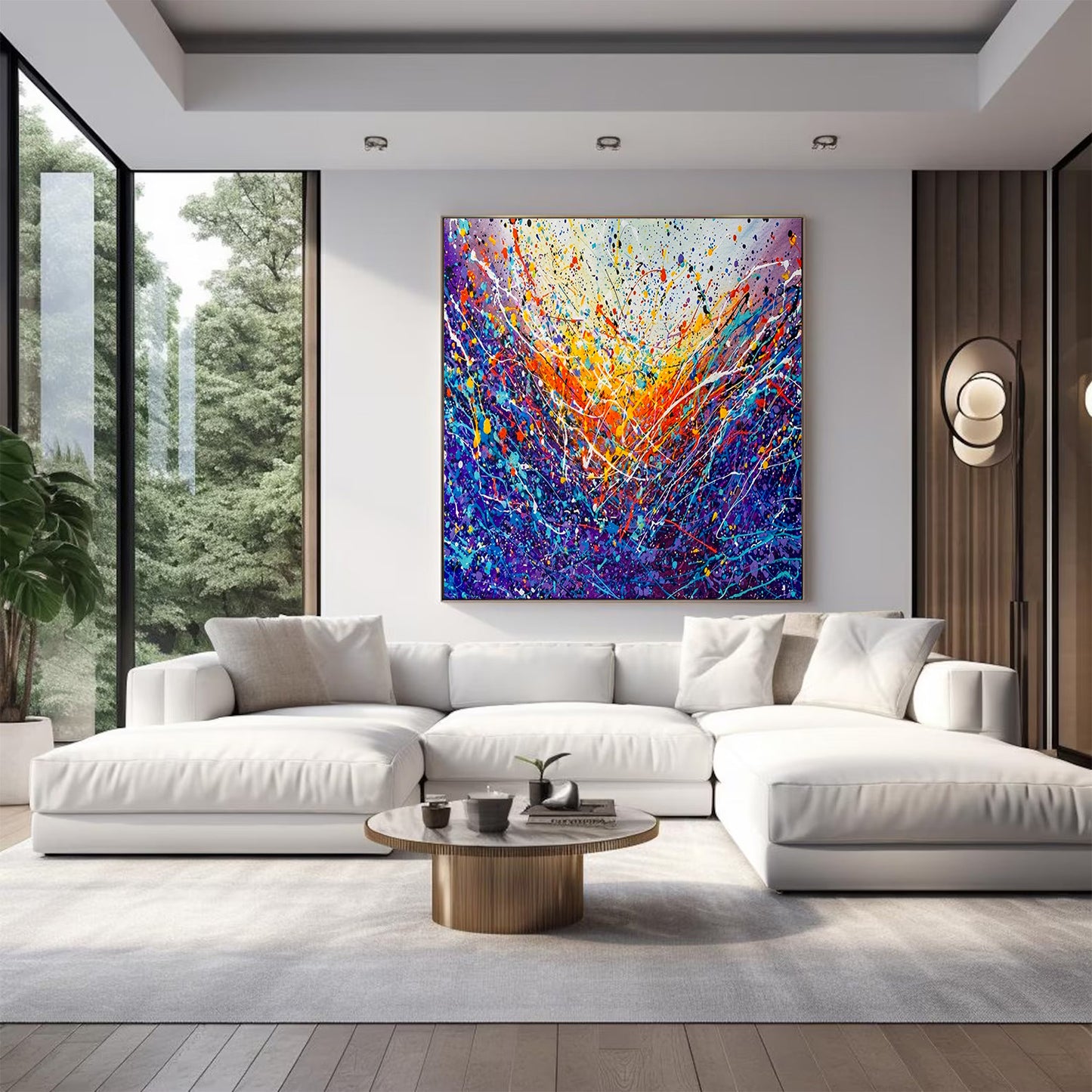 Large Pollock Inspired Blue Purple Abstract Painting | Hand Painted Wall Art