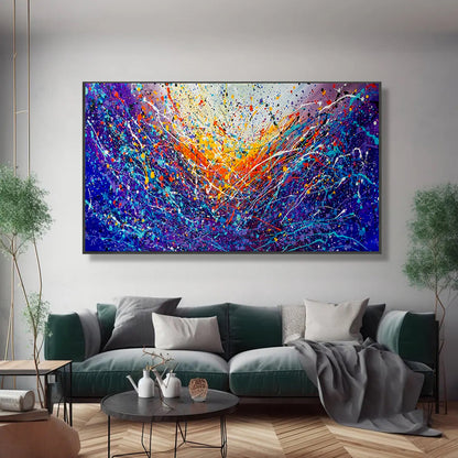 Large Pollock Inspired Blue Purple Abstract Painting | Hand Painted Wall Art
