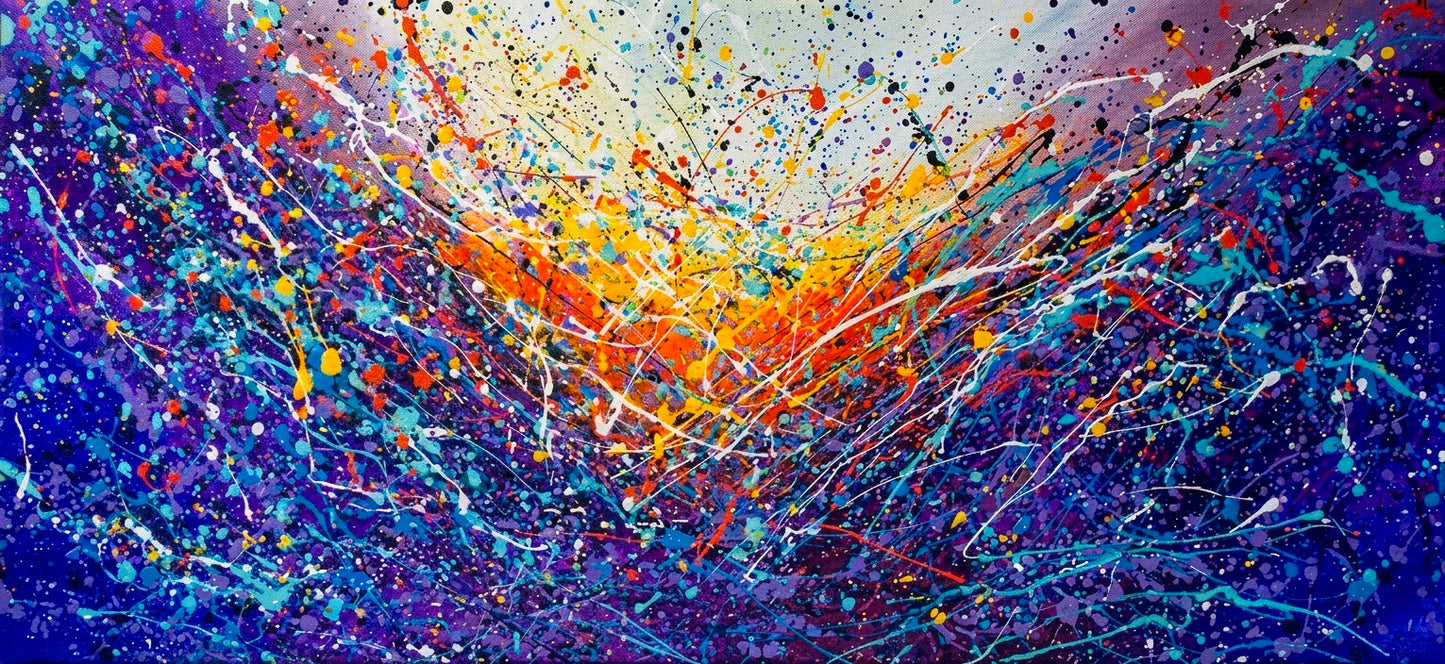 Large Pollock Inspired Blue Purple Abstract Painting | Hand Painted Wall Art