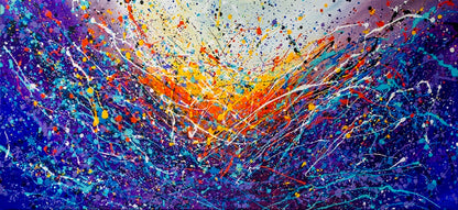 Large Pollock Inspired Blue Purple Abstract Painting | Hand Painted Wall Art
