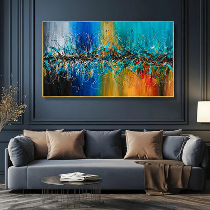 Large Pollock Inspired Coastal Abstract Painting | Hand Painted Luxury Canvas