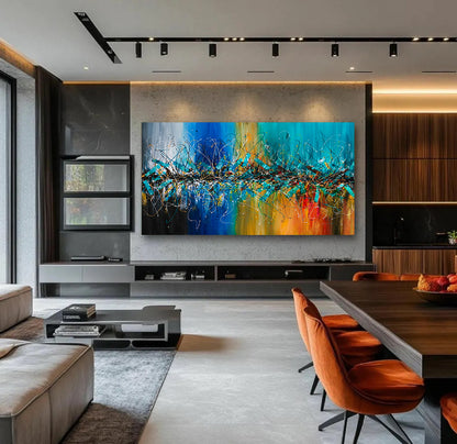 Large Pollock Inspired Coastal Abstract Painting | Hand Painted Luxury Canvas