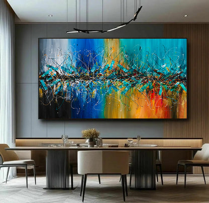 Large Pollock Inspired Coastal Abstract Painting | Hand Painted Luxury Canvas