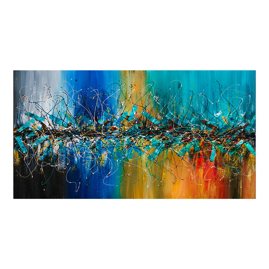 Large Pollock Inspired Coastal Abstract Painting | Hand Painted Luxury Canvas