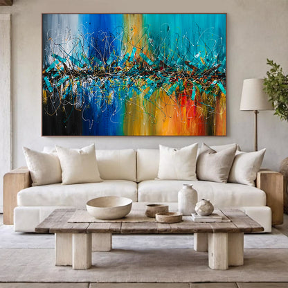 Large Pollock Inspired Coastal Abstract Painting | Hand Painted Luxury Canvas