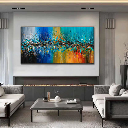 Large Pollock Inspired Coastal Abstract Painting | Hand Painted Luxury Canvas