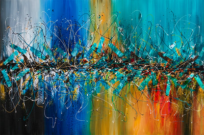 Large Pollock Inspired Coastal Abstract Painting | Hand Painted Luxury Canvas