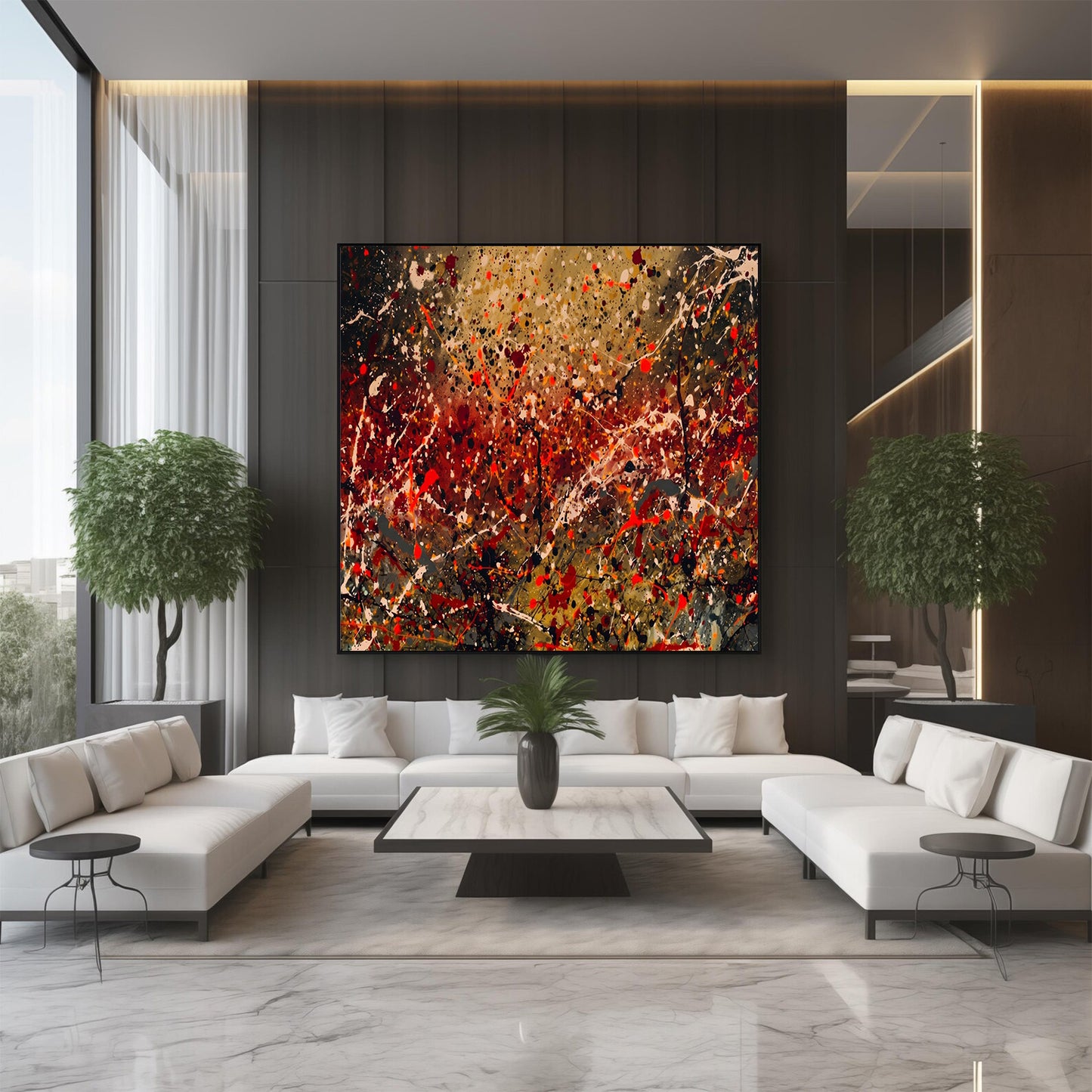 Large Pollock Inspired Earth Tone Abstract Painting | Hand Painted Wall Art