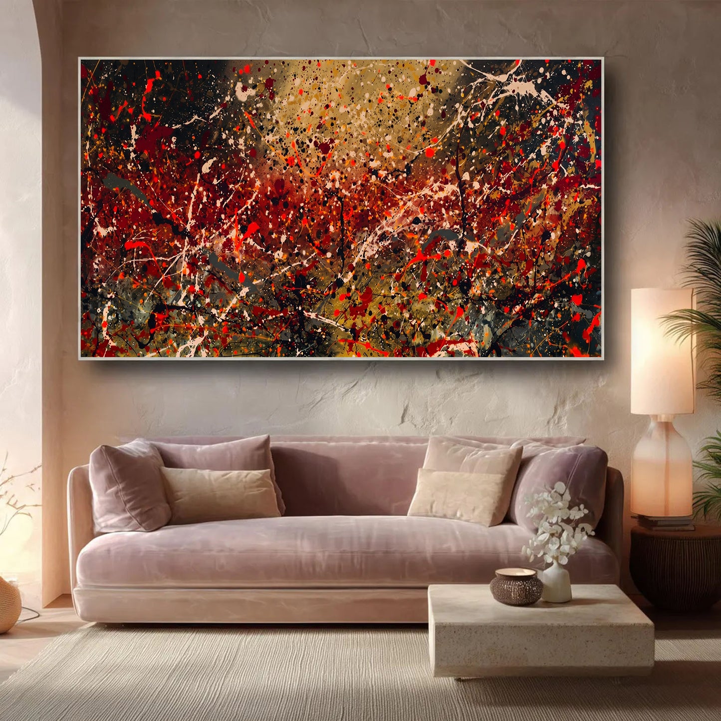 Large Pollock Inspired Earth Tone Abstract Painting | Hand Painted Wall Art