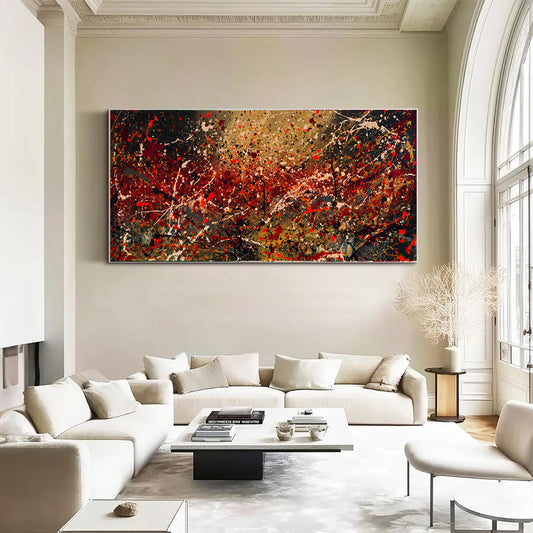 Large Pollock Inspired Earth Tone Abstract Painting | Hand Painted Wall Art