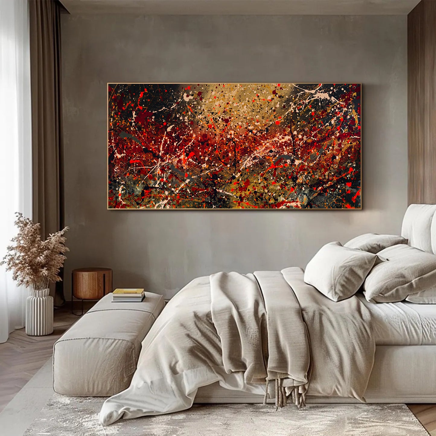 Large Pollock Inspired Earth Tone Abstract Painting | Hand Painted Wall Art
