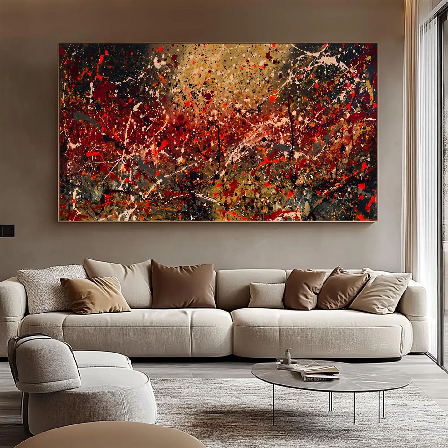 Large Pollock Inspired Earth Tone Abstract Painting | Hand Painted Wall Art