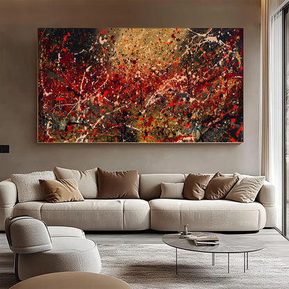 Large Pollock Inspired Earth Tone Abstract Painting | Hand Painted Wall Art