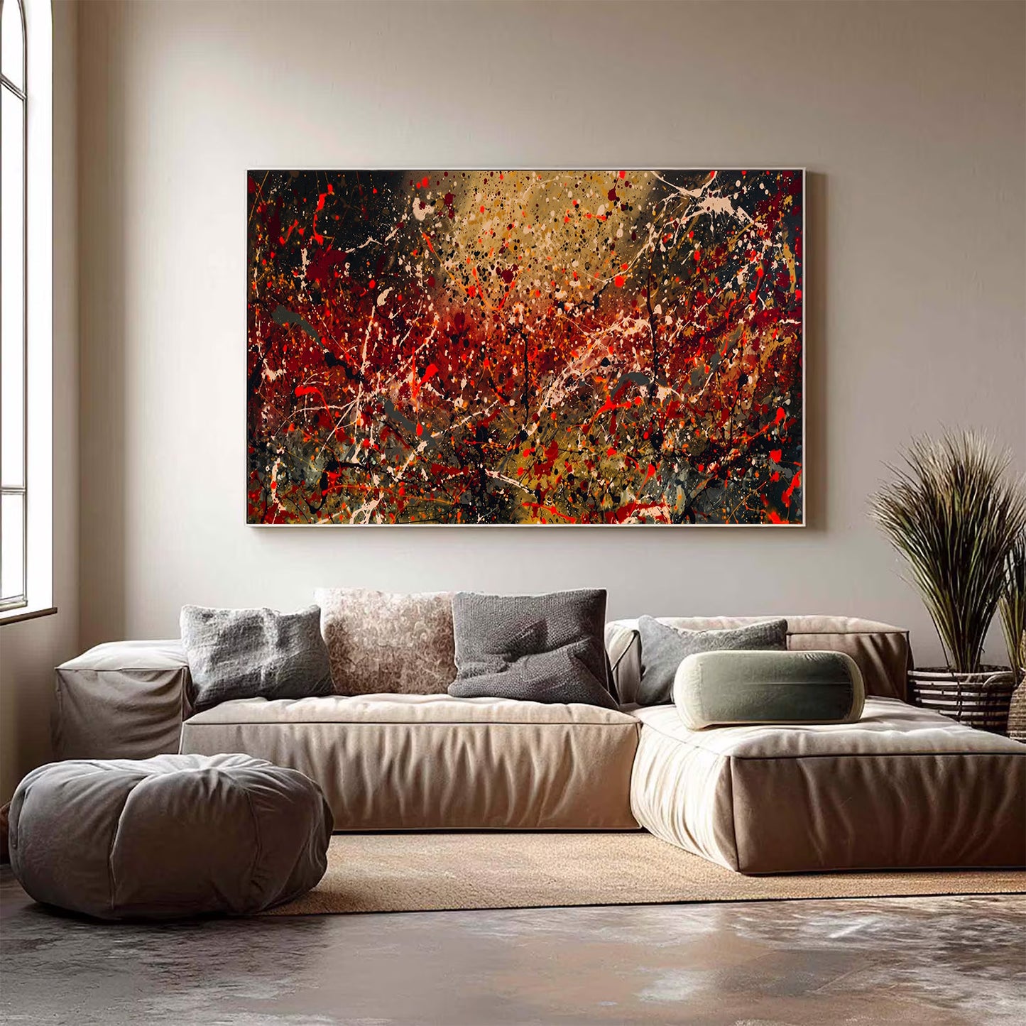 Large Pollock Inspired Earth Tone Abstract Painting | Hand Painted Wall Art