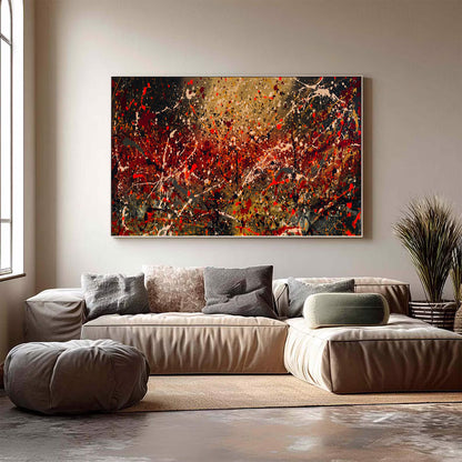 Large Pollock Inspired Earth Tone Abstract Painting | Hand Painted Wall Art